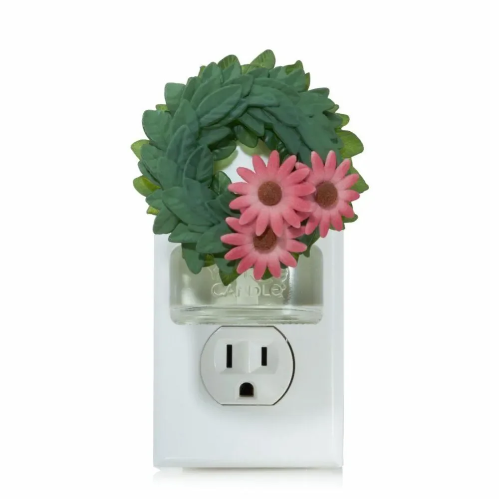 Yankee Candle Scent Plug Diffuser Base Pink Sunflowers Spring Wreath w/ Light